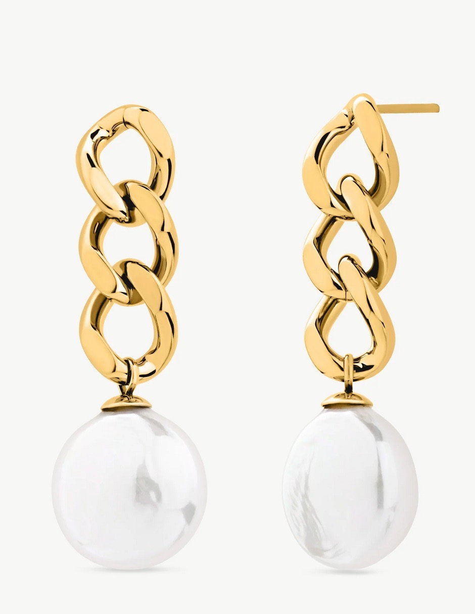 Aretes largos ovalados con acabado mate perla Aretes largos ovalados con acabado mate perla