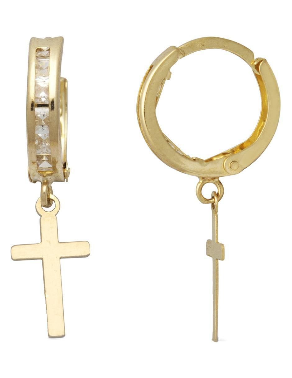 Aretes huggies de cruz de oro 10 k con acabado pulido zirconia 2