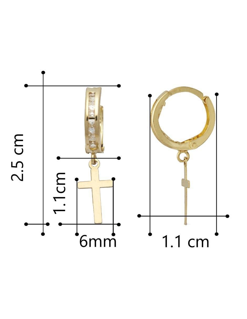 Aretes huggies de cruz de oro 10 k con acabado pulido zirconia 5