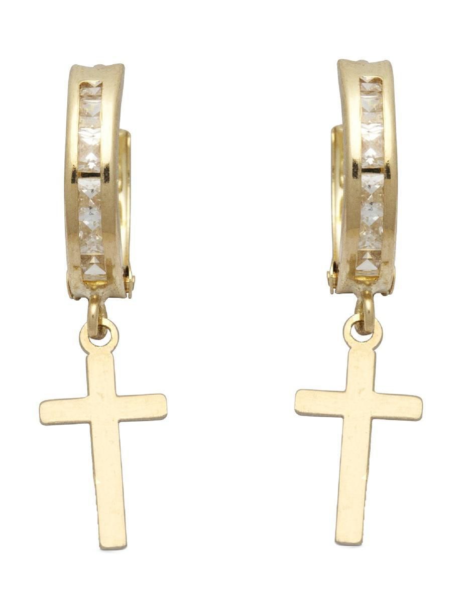 Aretes huggies de cruz de oro 10 k con acabado pulido zirconia 3