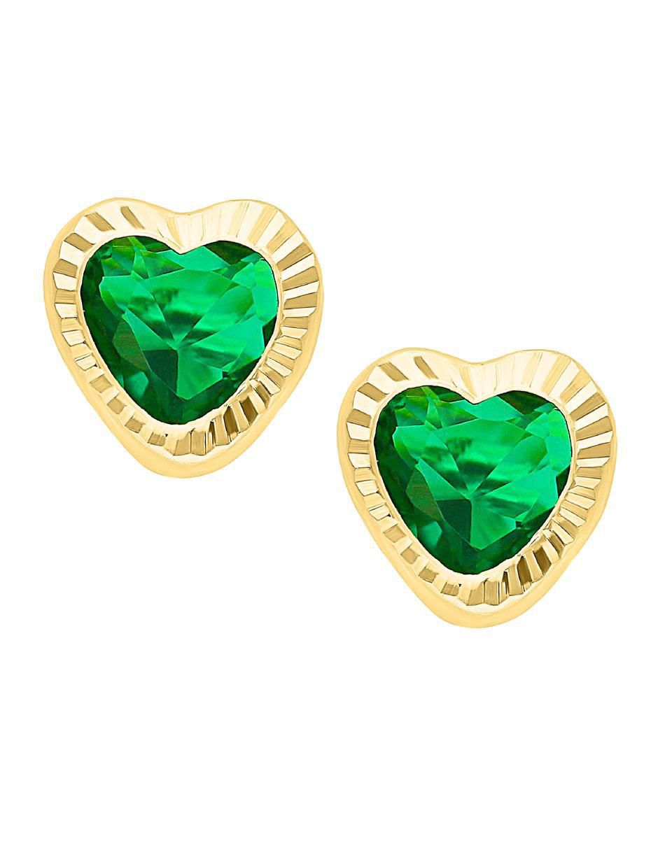 Broqueles de corazón de oro 10 K con acabado diamantado zirconia