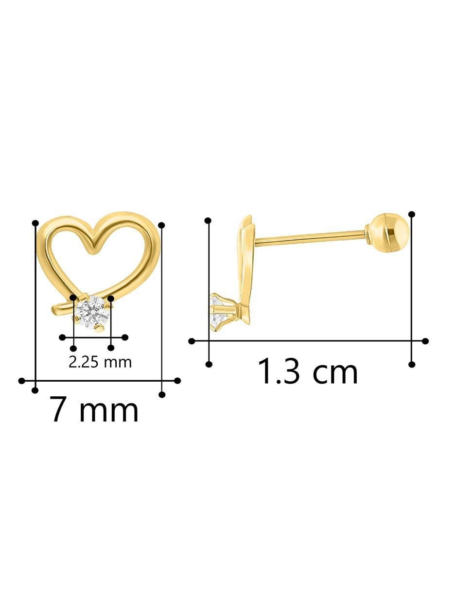 Broqueles de corazón de oro 10 K con acabado pulido zirconia 2