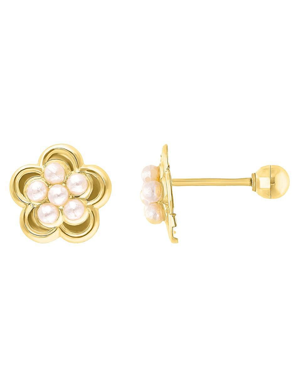 Broqueles de flor de oro 10 K con acabado pulido perla 2