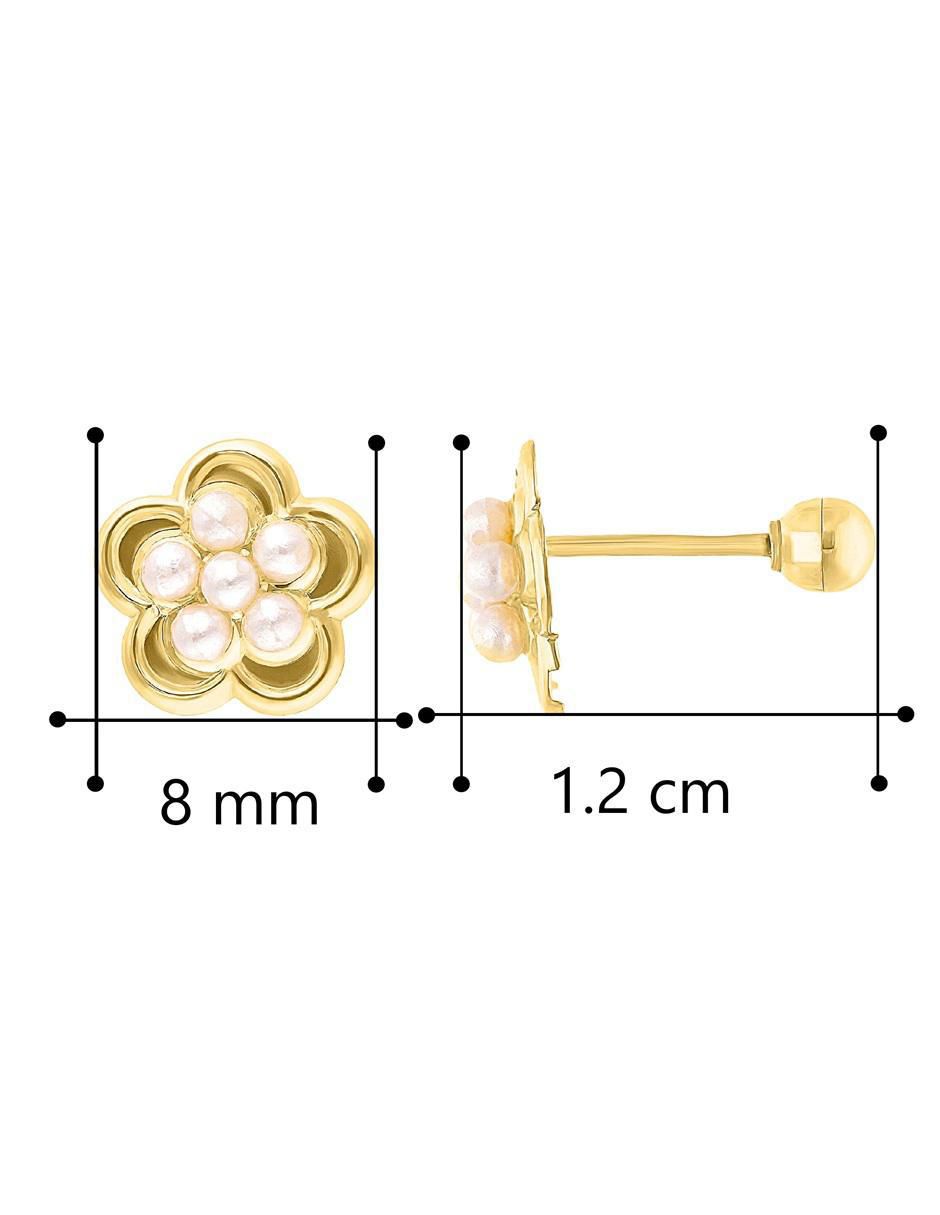 Broqueles de flor de oro 10 K con acabado pulido perla 4
