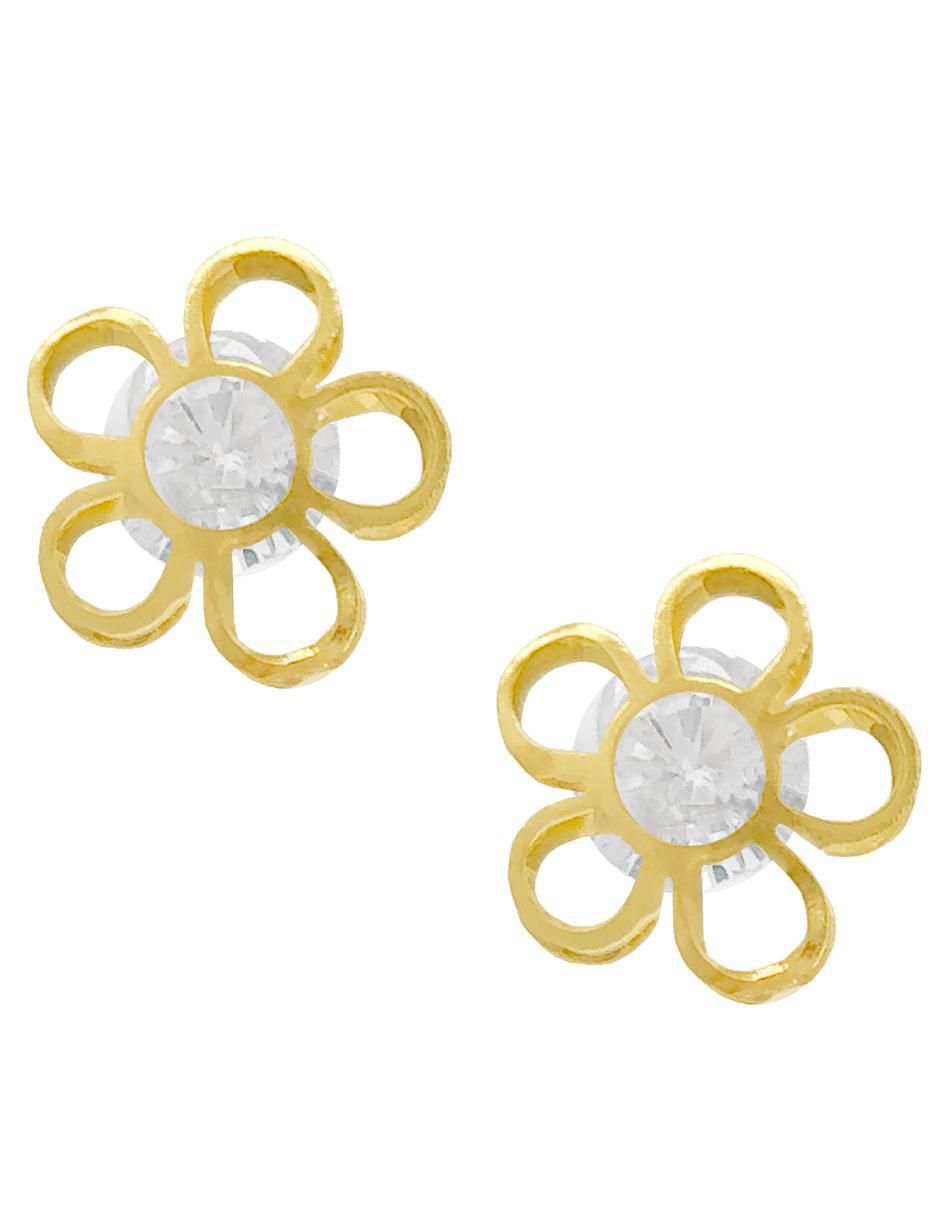 Broqueles de flor de oro 10 K con acabado pulido zirconia
