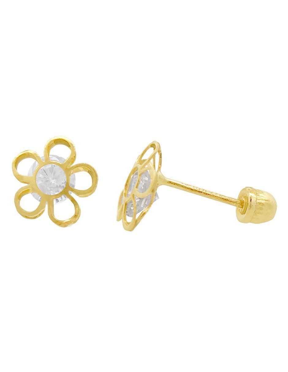 Broqueles de flor de oro 10 K con acabado pulido zirconia 2