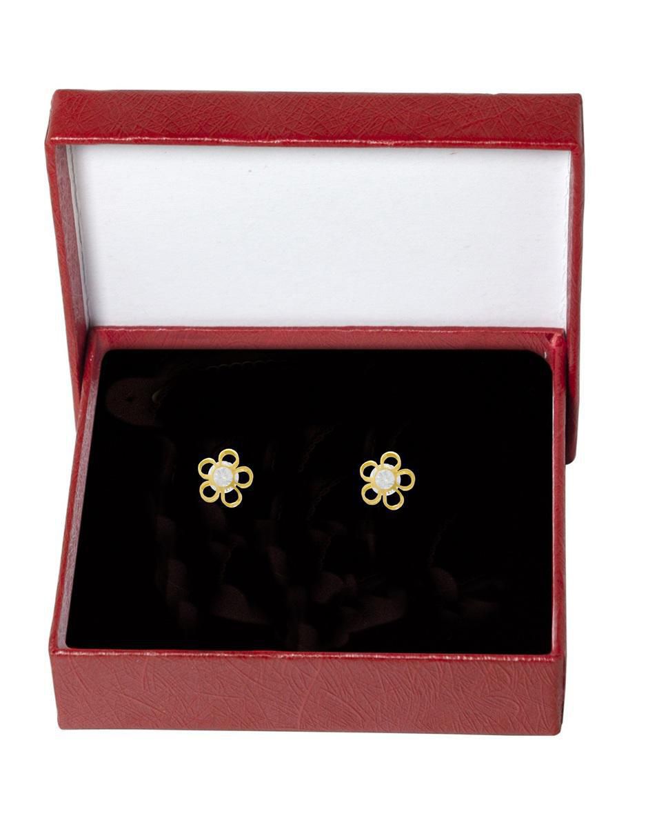 Broqueles de flor de oro 10 K con acabado pulido zirconia 3