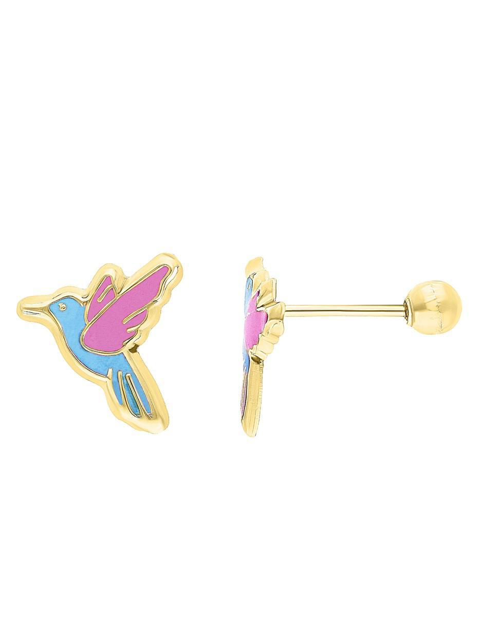 Broqueles de colibrí de oro 10 K con acabado esmaltado 2