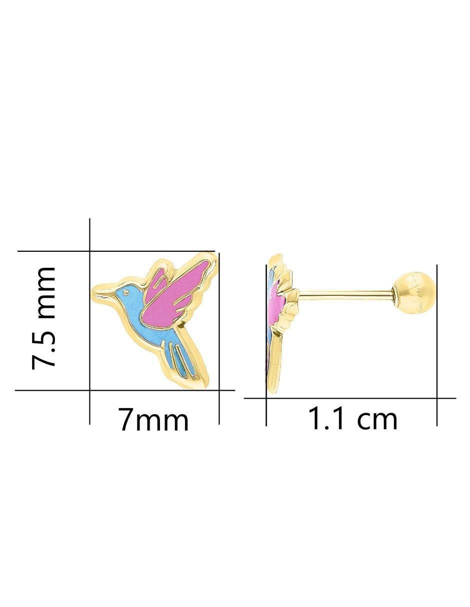 Broqueles de colibrí de oro 10 K con acabado esmaltado 4