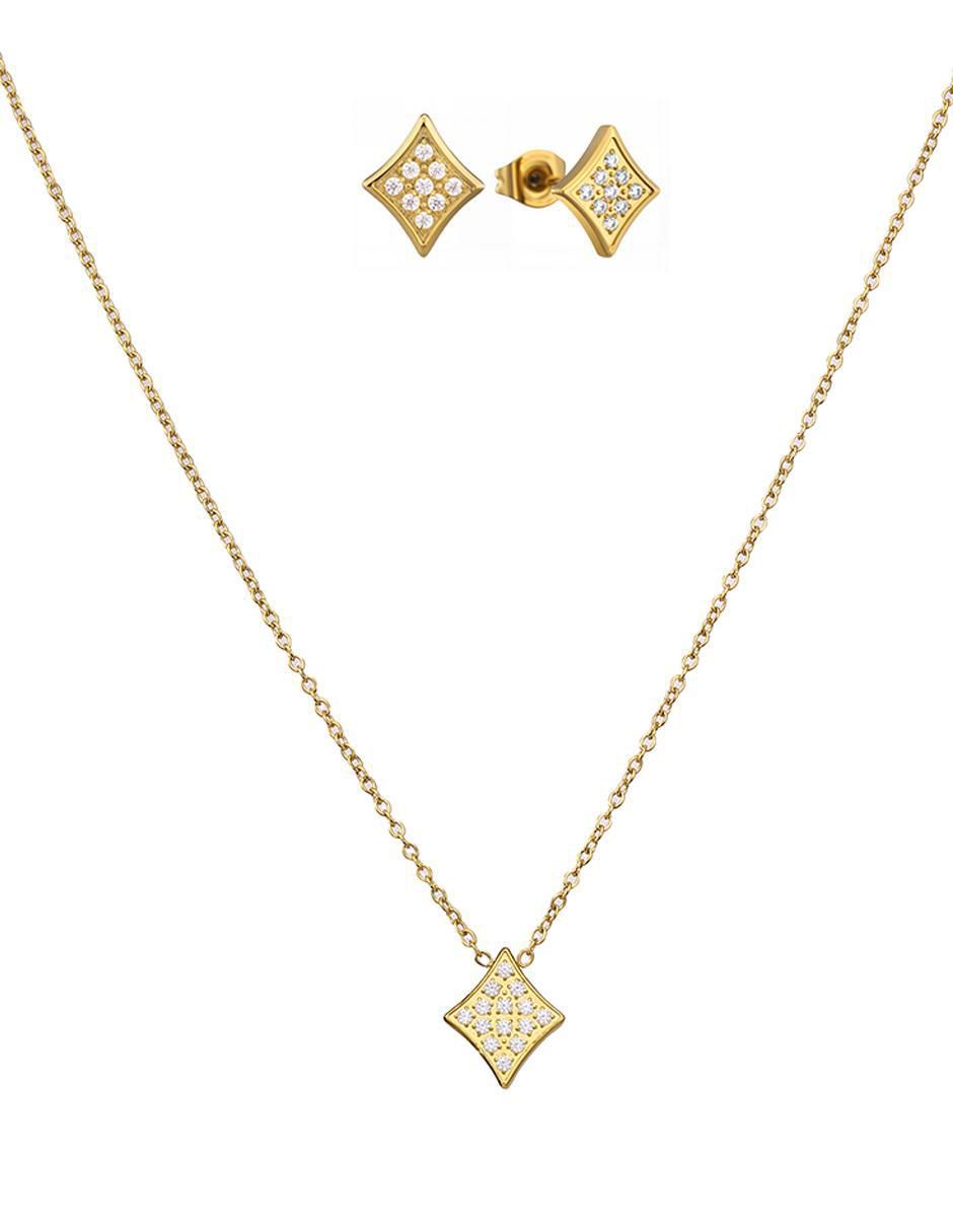 Set de collar y aretes Geometric Glow zirconia