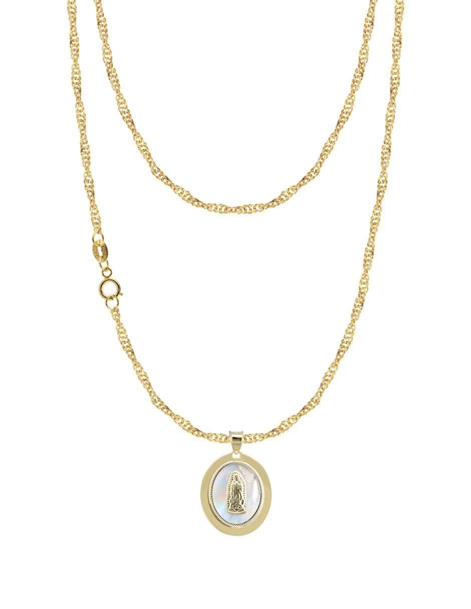 Collar con dije Virgen de Guadalupe ovalado de oro 10 K