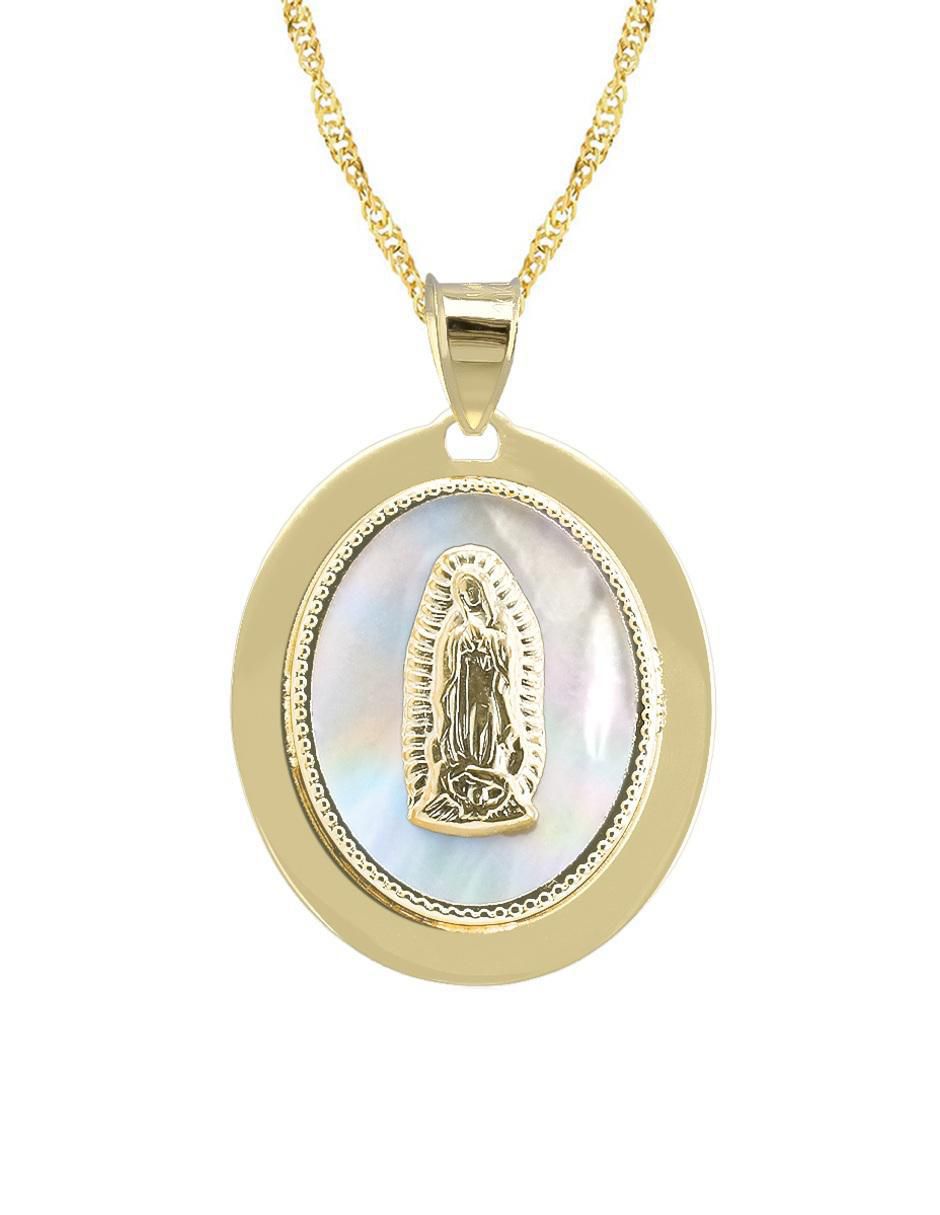 Collar con dije Virgen de Guadalupe ovalado de oro 10 K 2