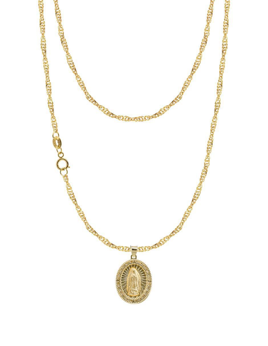Collar con dije Virgen de Guadalupe ovalado de oro 10 K Collar con dije Virgen de Guadalupe ovalado de oro 10 K