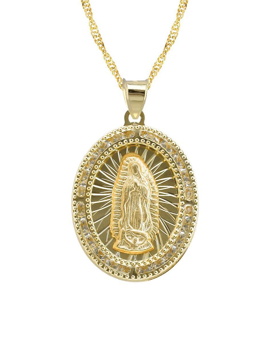 Collar con dije Virgen de Guadalupe ovalado de oro 10 K 2