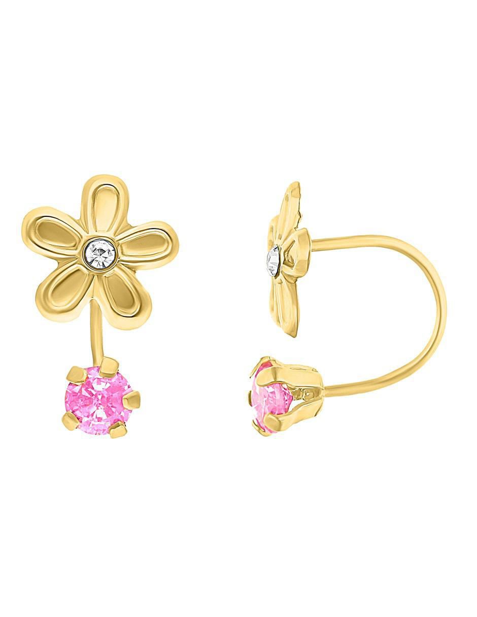 Broqueles de flor de oro 10 K con acabado pulido zirconia 2