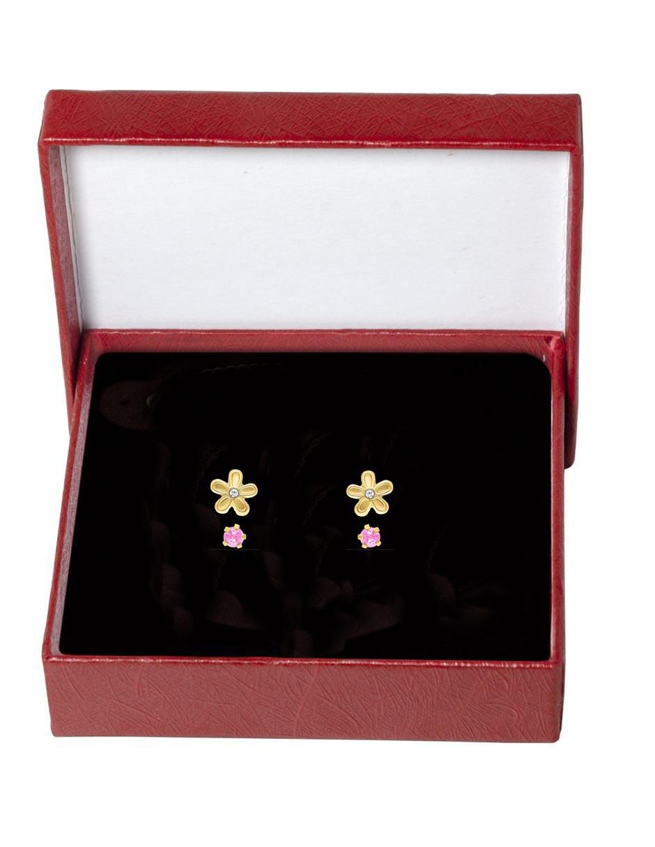 Broqueles de flor de oro 10 K con acabado pulido zirconia 3