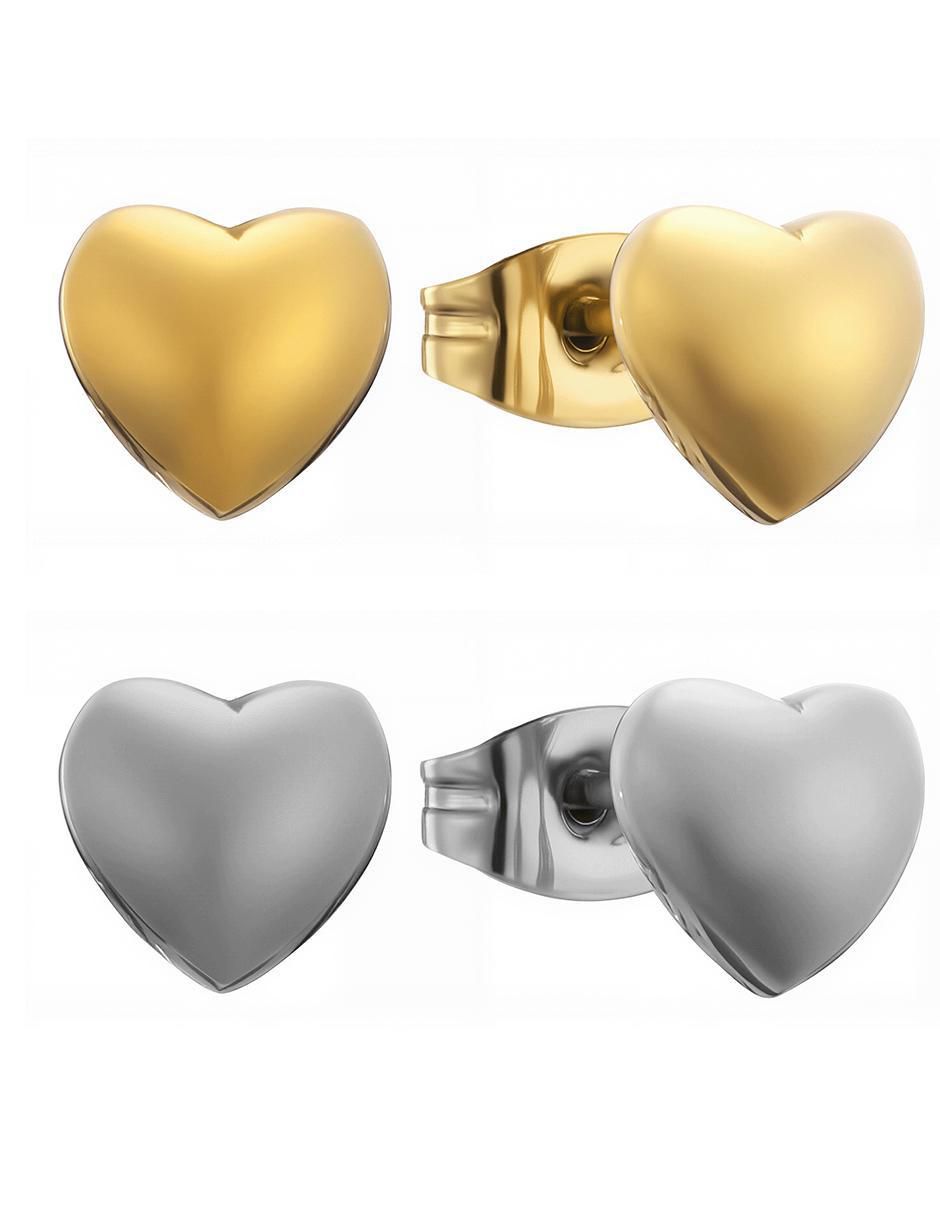 Set de aretes de corazón con acabado pulido