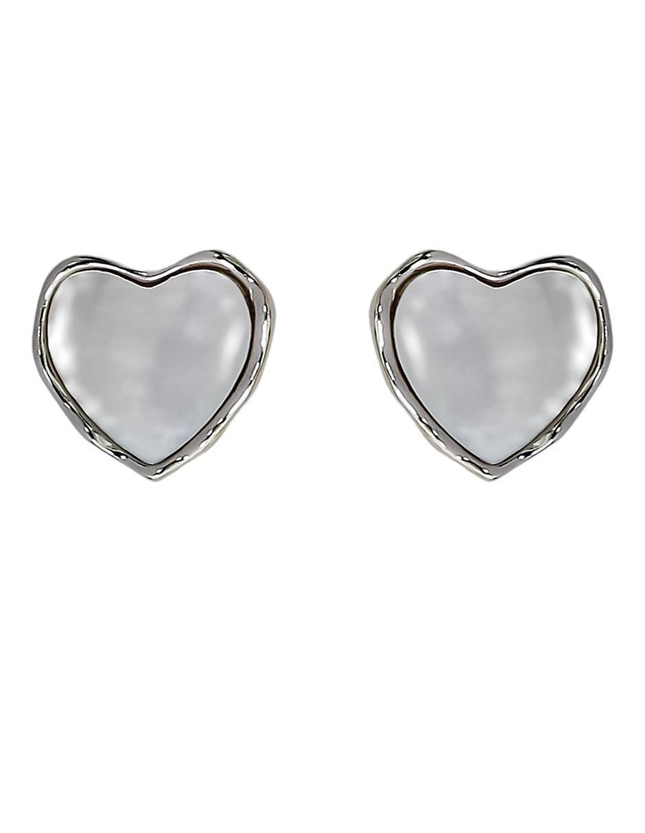 Aretes cortos de corazón de plata P 925 con acabado baño rodio madre perla