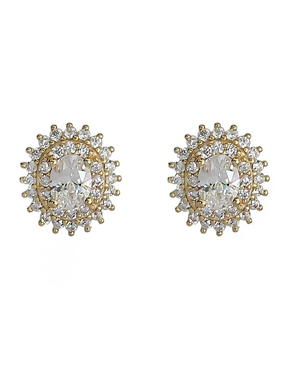 Aretes cortos de plata P 925 con acabado chapa de oro circonita Aretes cortos de plata P 925 con acabado chapa de oro circonita