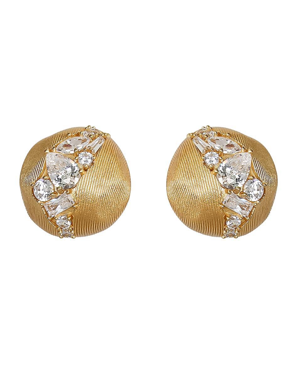 Aretes cortos de plata P 925 con acabado chapa de oro circonita Aretes cortos de plata P 925 con acabado chapa de oro circonita