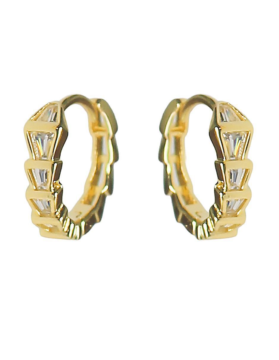 Aretes huggies triangular de plata P 925 con acabado chapa de oro circonita