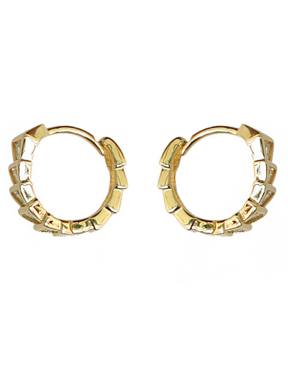 Aretes huggies triangular de plata P 925 con acabado chapa de oro circonita 2