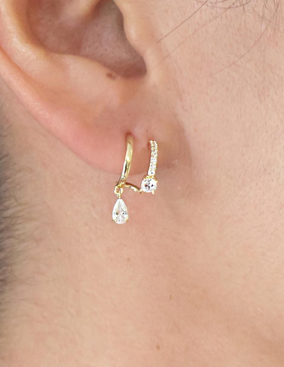 Aretes de gota de plata P 925 con acabado chapa de oro circonita 3