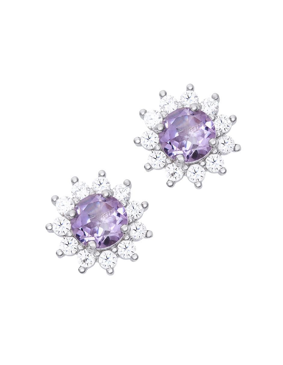 Broqueles de flor Jazmín de plata P 925 con acabado brillante amatista Broqueles de flor Jazmín de plata P 925 con acabado brillante amatista
