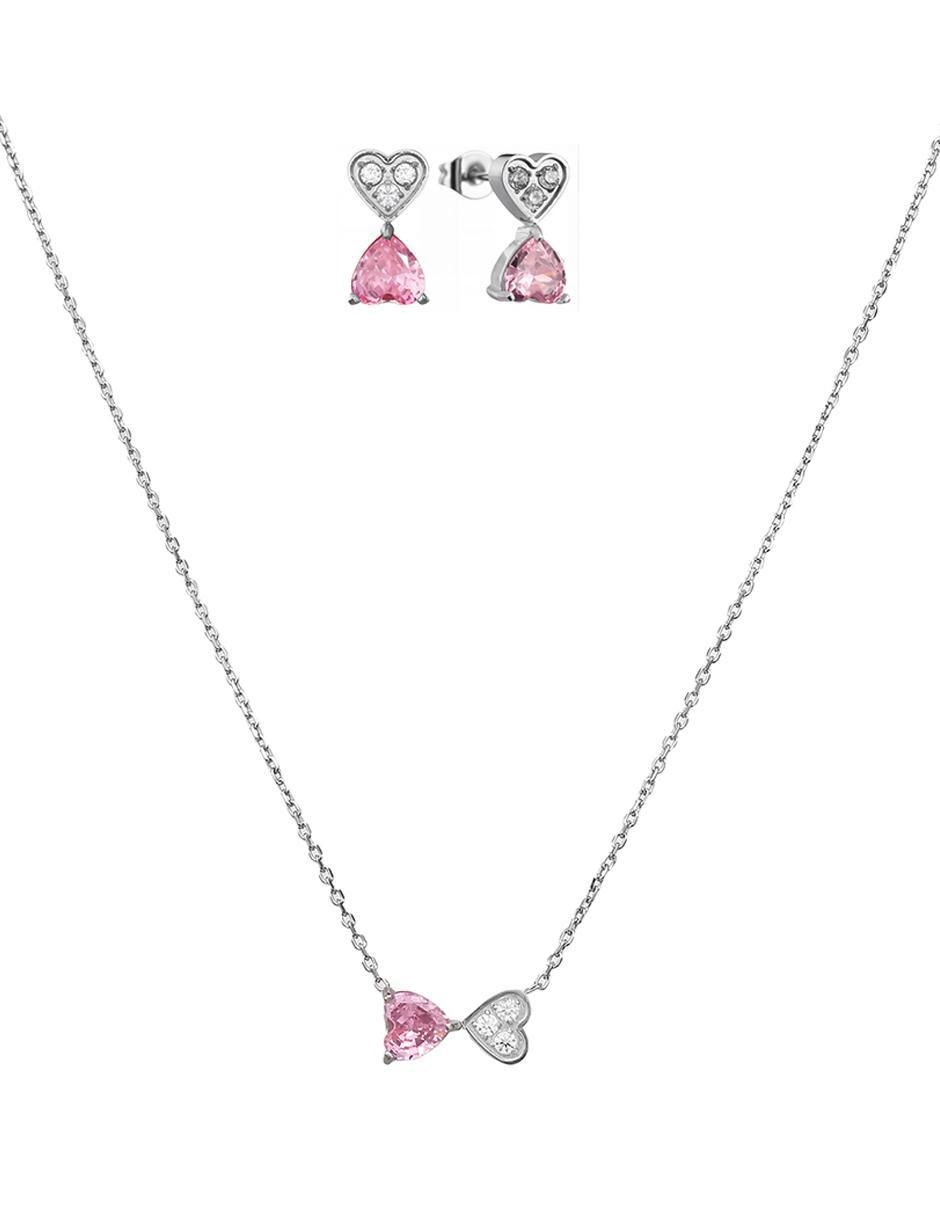 Set de collar y aretes Pink grace zirconia