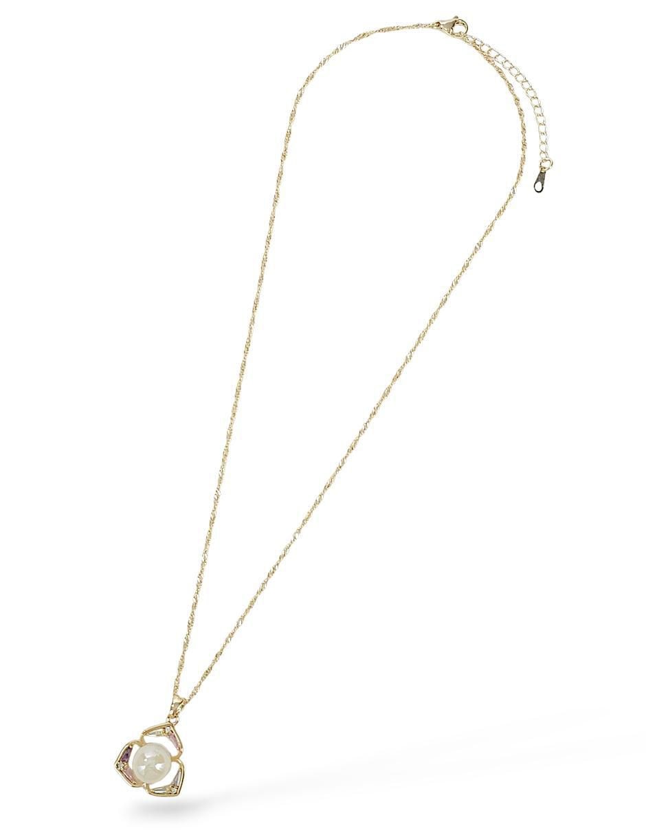 Aretes y collar de oro laminado 18 k perla de cristal 2