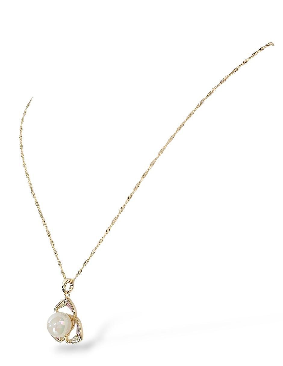 Aretes y collar de oro laminado 18 k perla de cristal 3