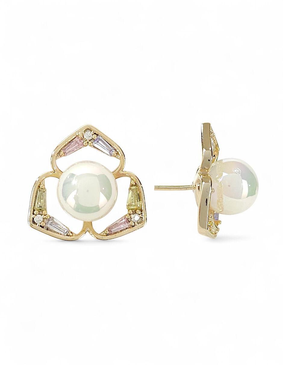 Aretes y collar de oro laminado 18 k perla de cristal 5