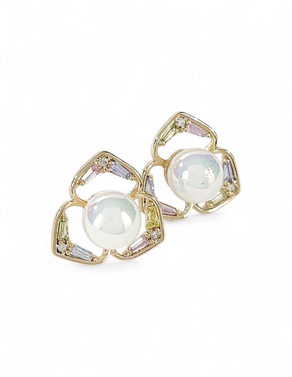 Aretes y collar de oro laminado 18 k perla de cristal 6