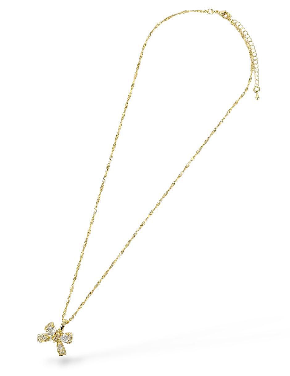 Aretes y collar de moño de oro laminado 18 K zirconia 2