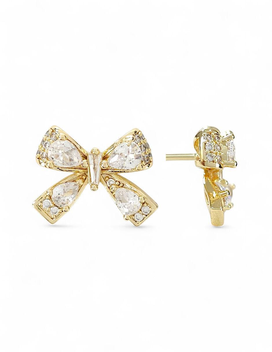 Aretes y collar de moño de oro laminado 18 K zirconia 5