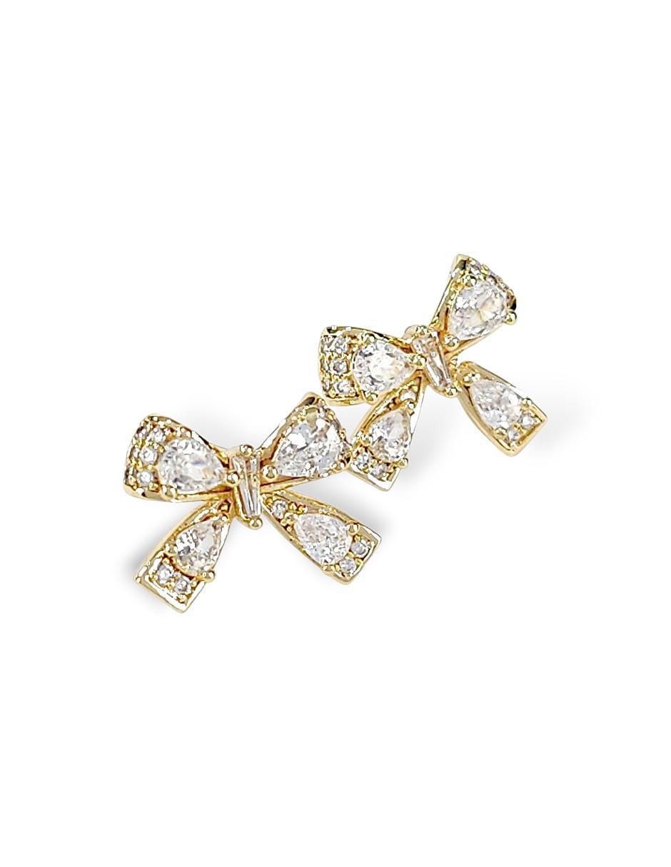 Aretes y collar de moño de oro laminado 18 K zirconia 6