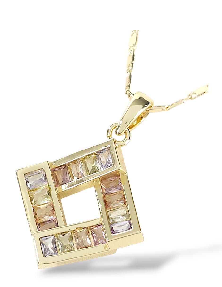Aretes y collar de rombo de oro laminado 18 K zirconia 4