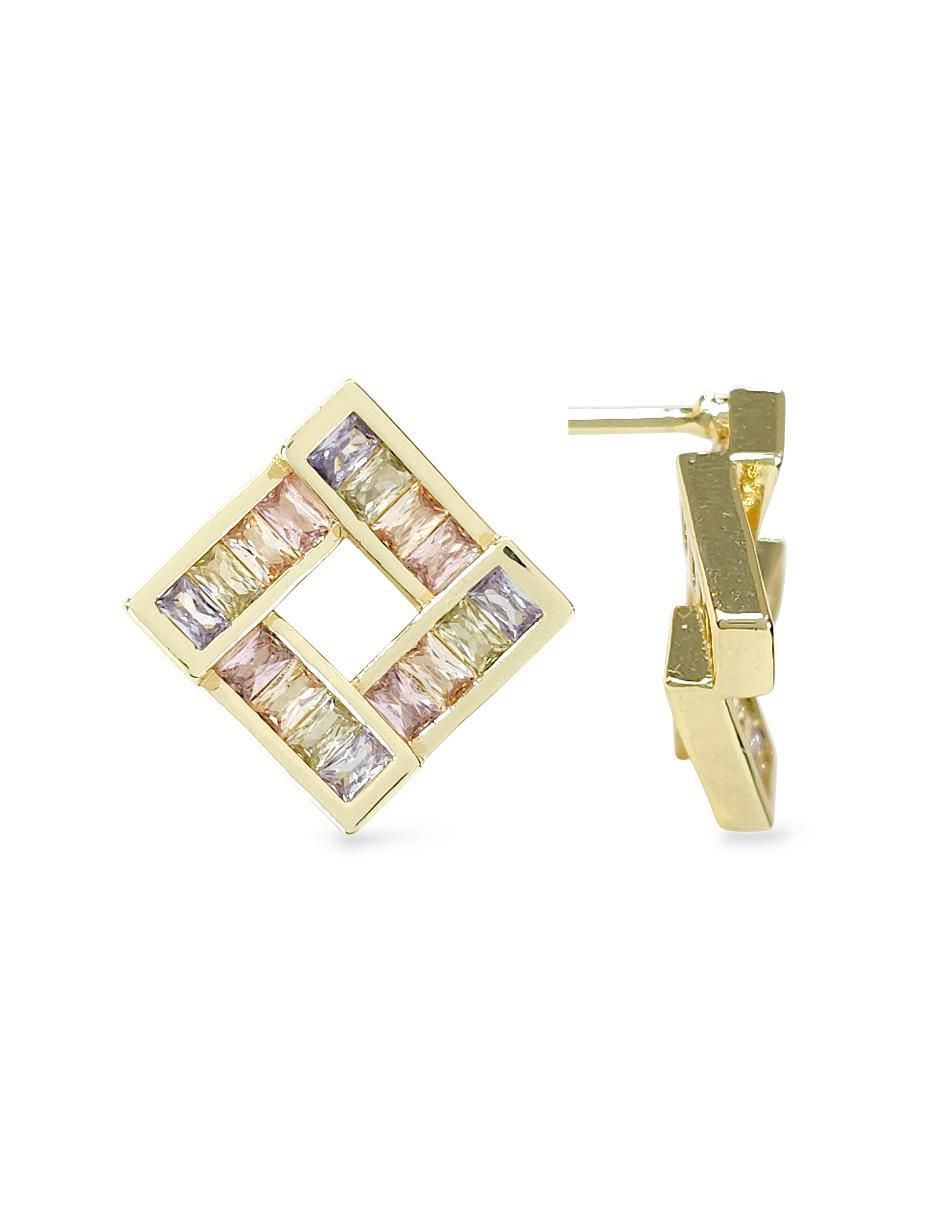 Aretes y collar de rombo de oro laminado 18 K zirconia 5