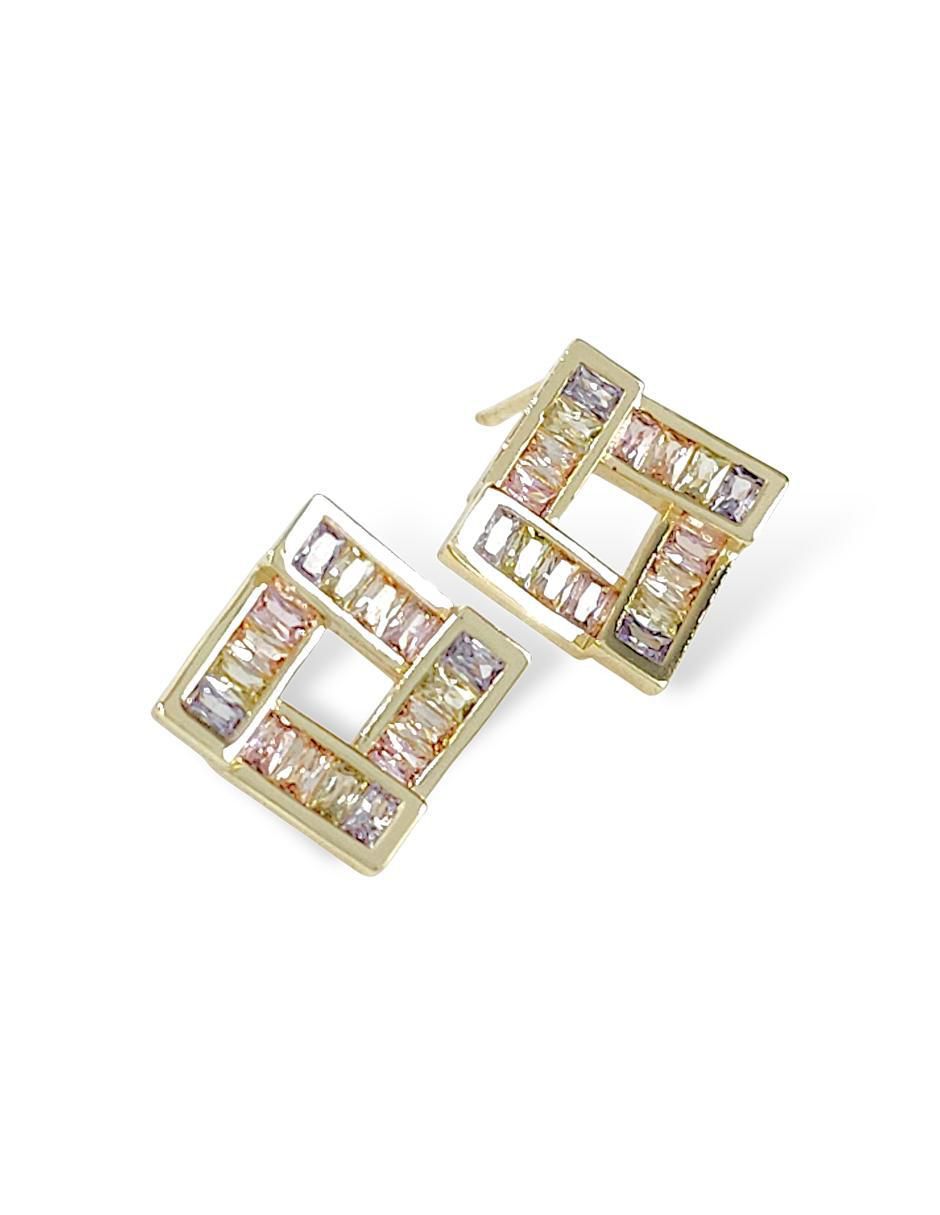 Aretes y collar de rombo de oro laminado 18 K zirconia 6