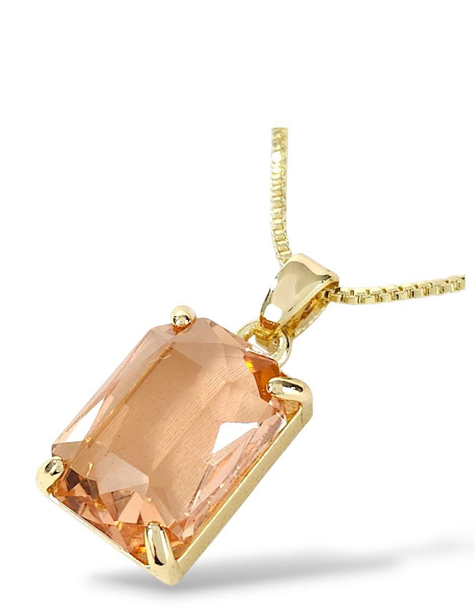 Aretes y collar rectangular de oro laminado 18 K zirconia 4
