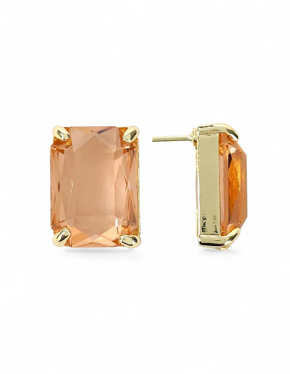 Aretes y collar rectangular de oro laminado 18 K zirconia 5