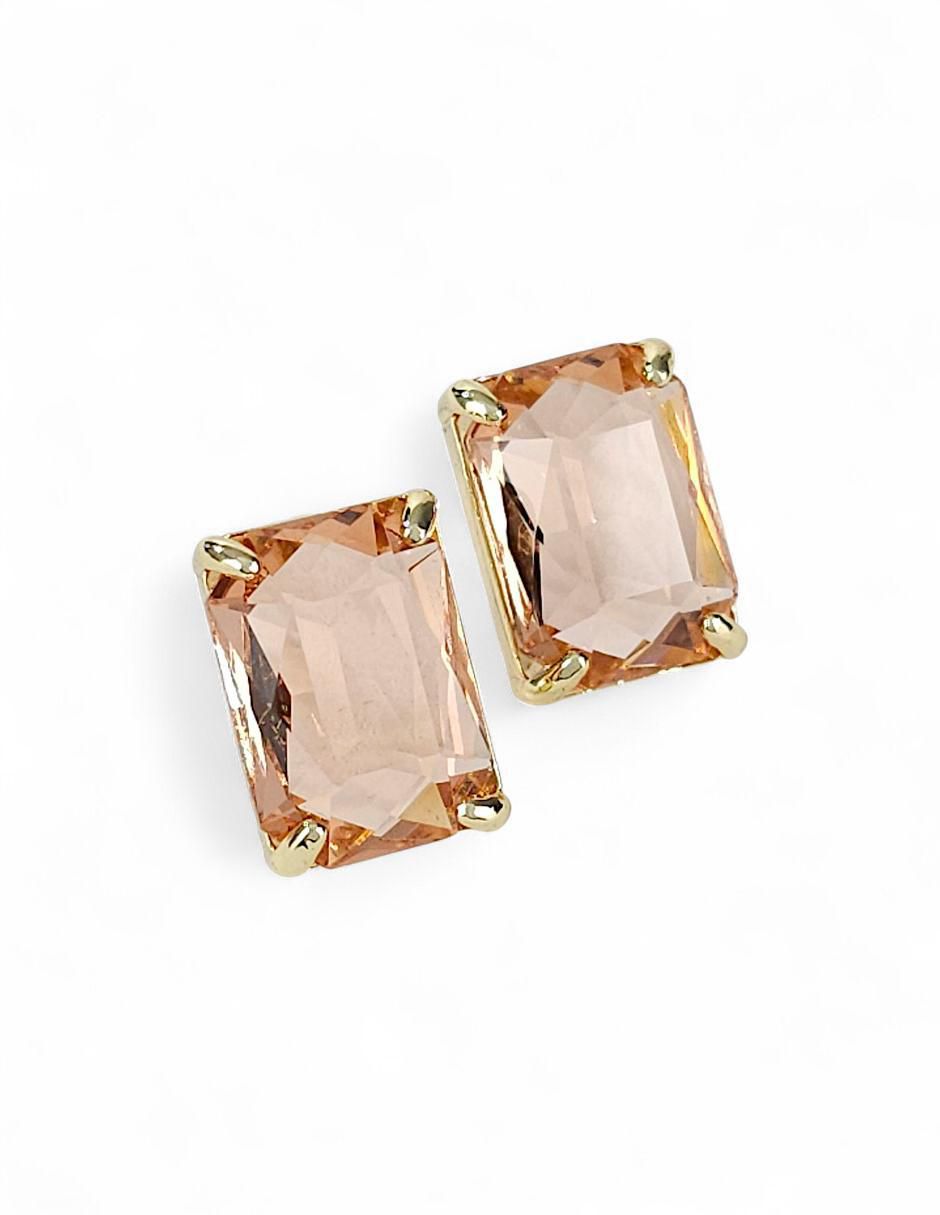 Aretes y collar rectangular de oro laminado 18 K zirconia 6
