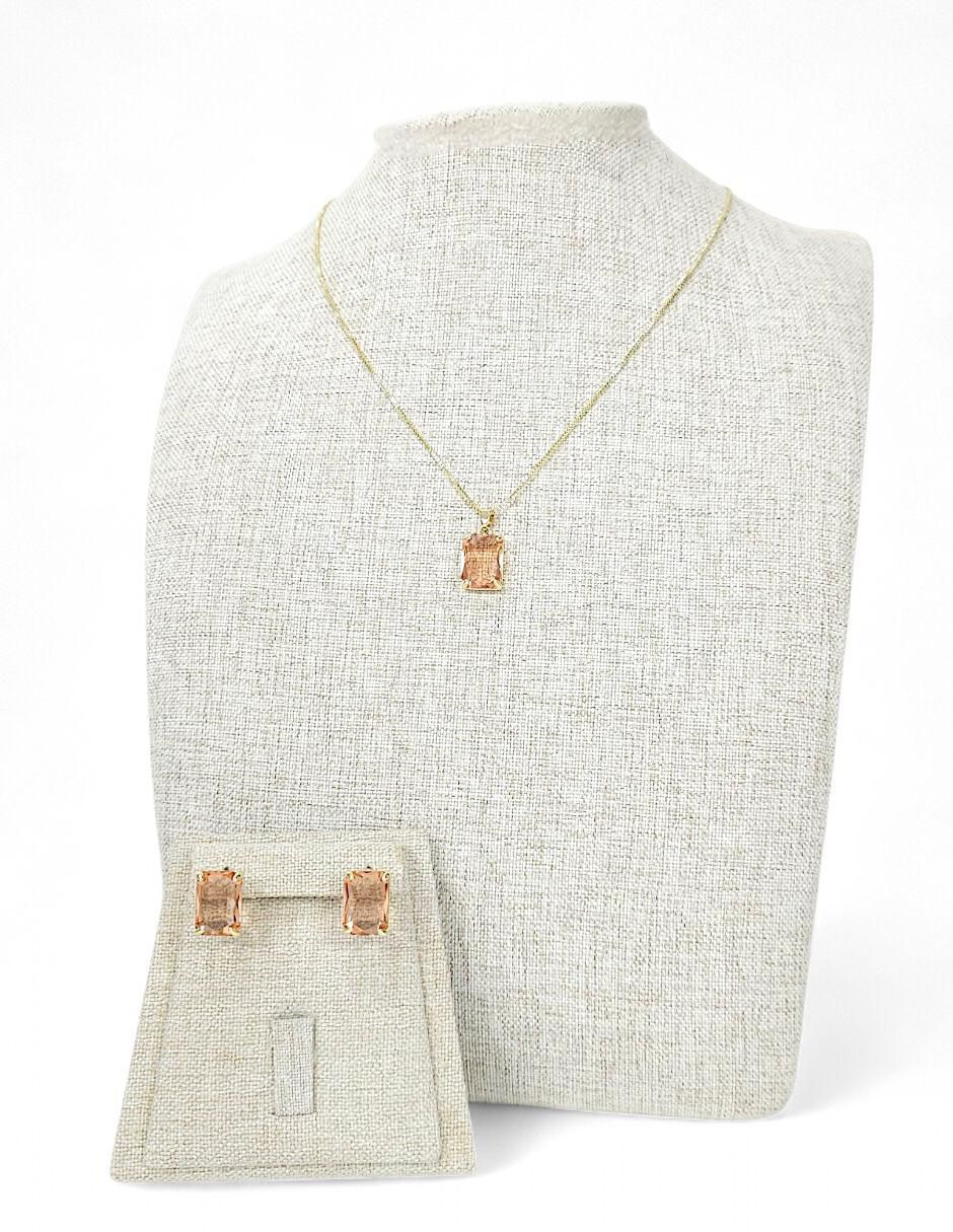 Aretes y collar rectangular de oro laminado 18 K zirconia 7