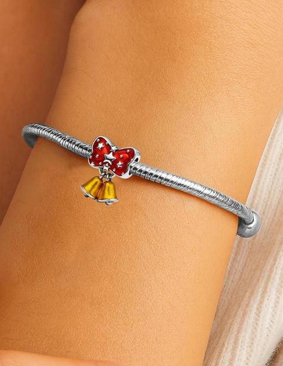 Charm de campana navidad de plata P 925 perla y diamante 5