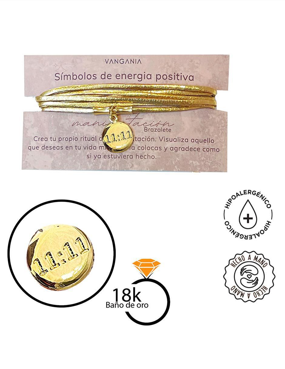 Pulsera de piel con acabado baño de oro 18 k 2