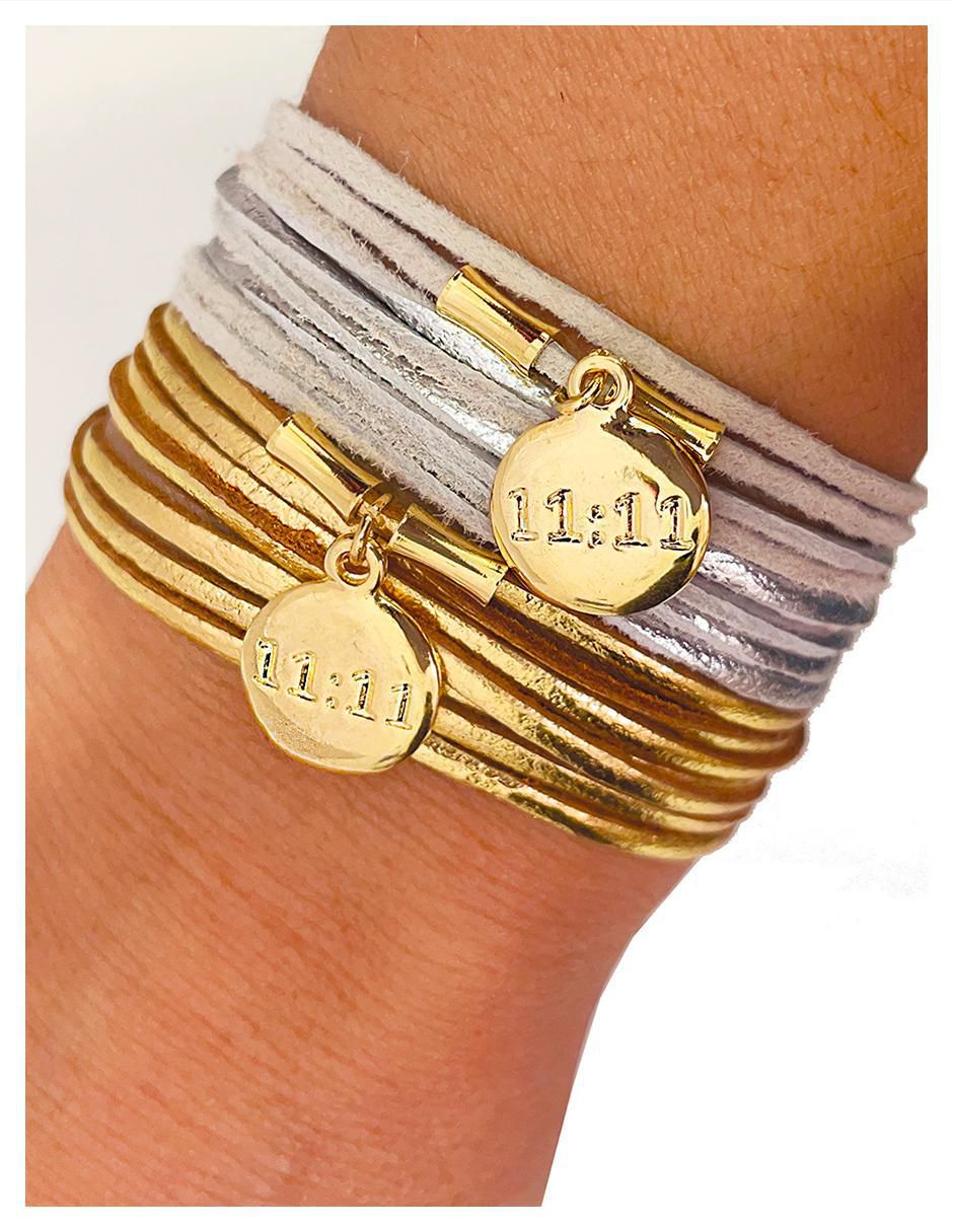 Pulsera de piel con acabado baño de oro 18 k 4