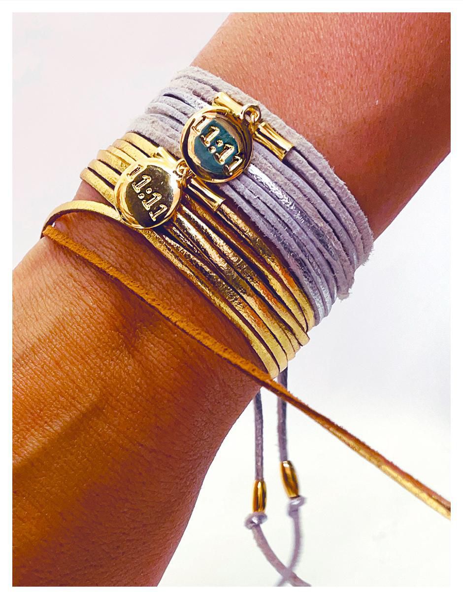 Pulsera de piel con acabado baño de oro 18 k 5