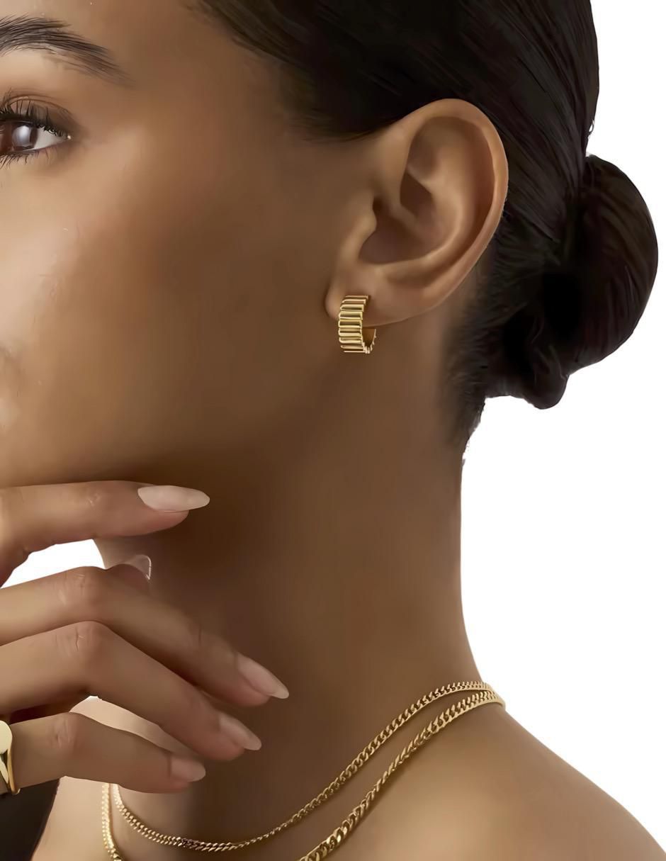 Aretes de aro redondos de plata P 925 con acabado chapa de oro 3