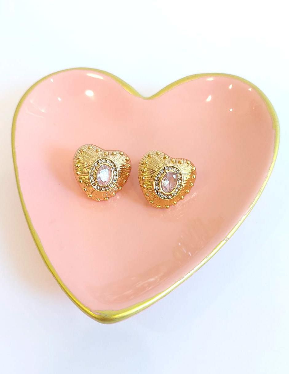 Arete individual de corazón Joyería con Alma con acabado baño de oro zirconia 3