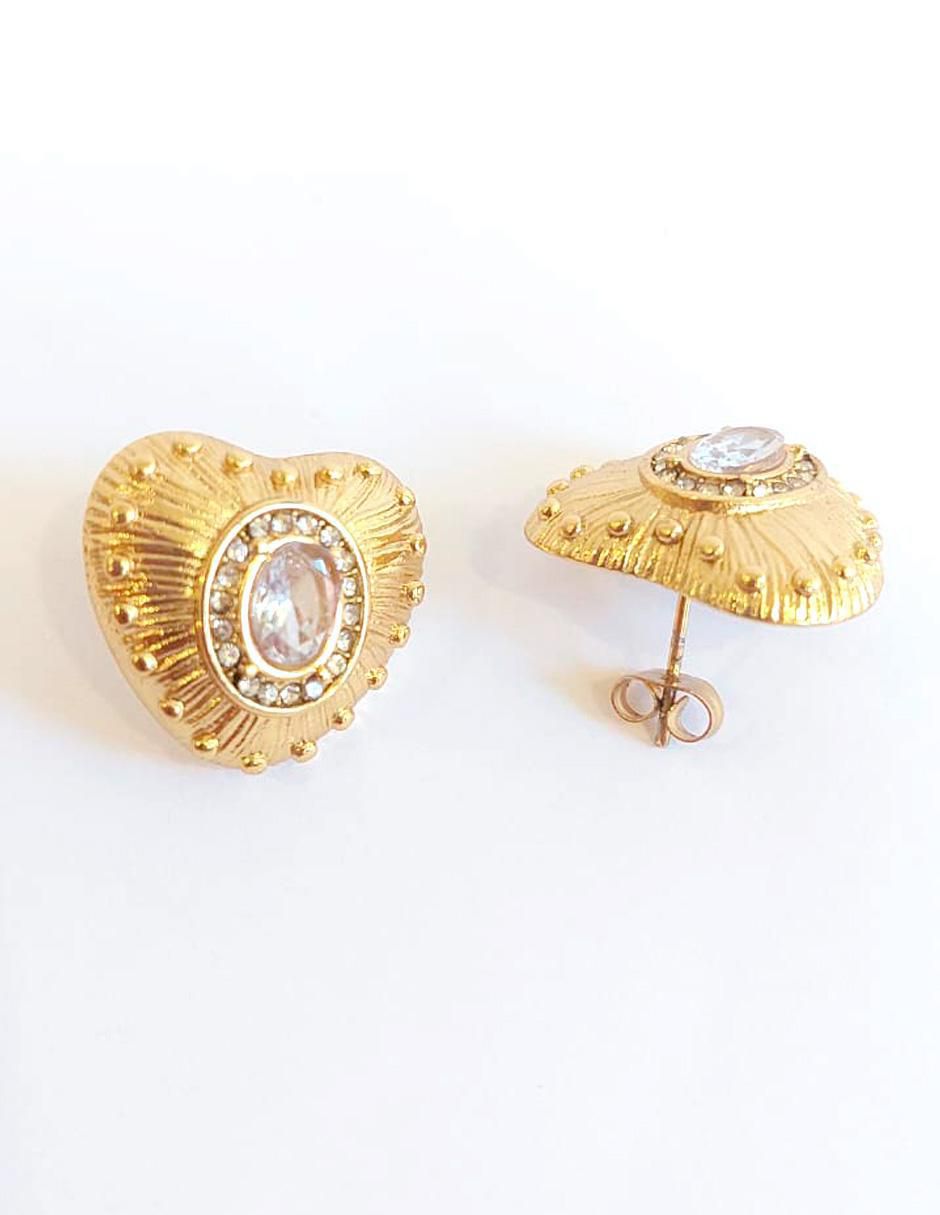 Arete individual de corazón Joyería con Alma con acabado baño de oro zirconia 5
